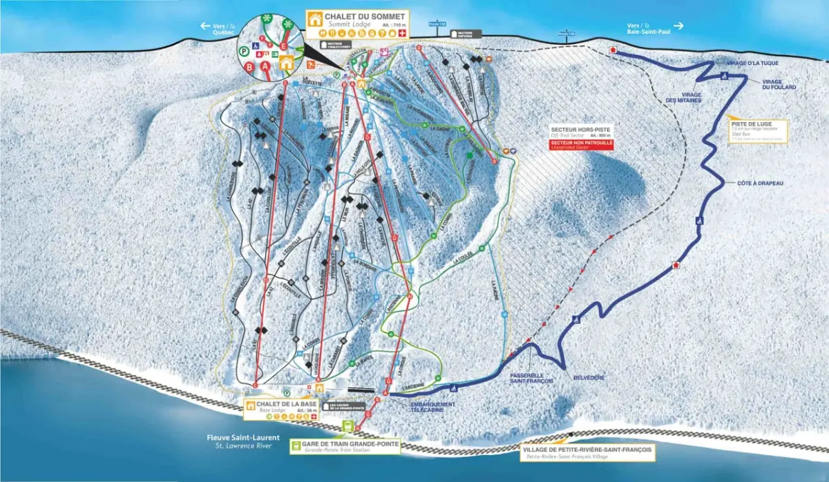 Trail map of Charlevoix, Quebec