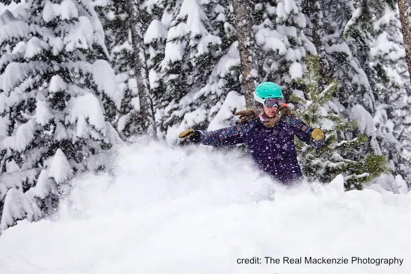 young snowboarder in deep powder at Kimberly resort