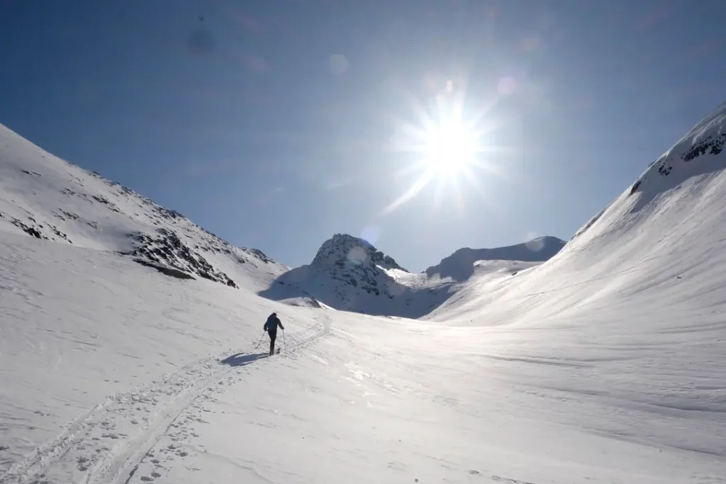 heli skier traversing an area near Pemberton