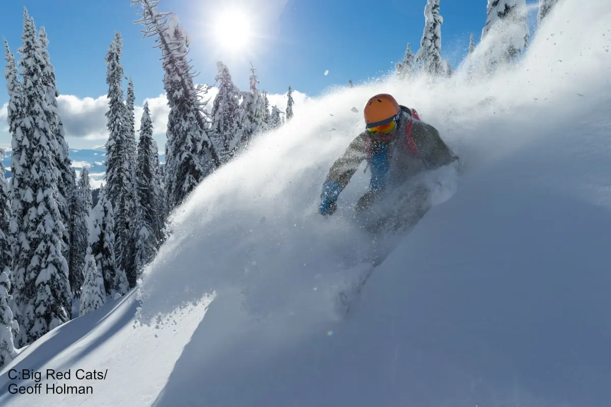 cat skiing in deep powder at Red Mountain
