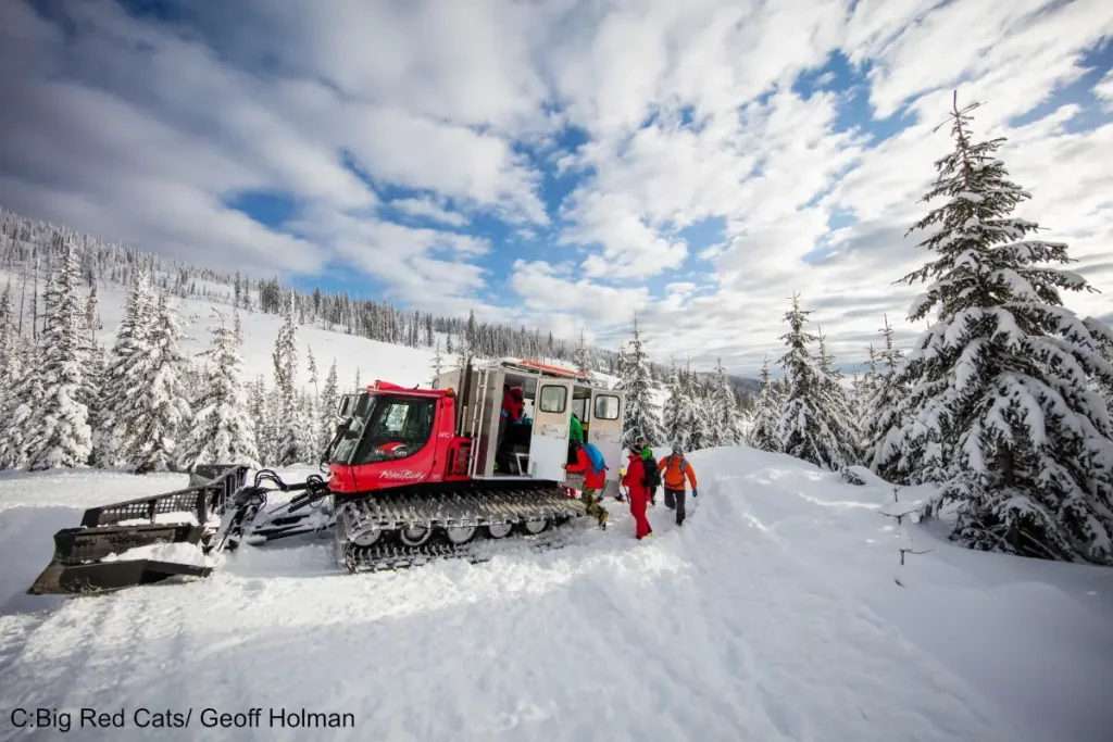 skiers boarding the cat for another run