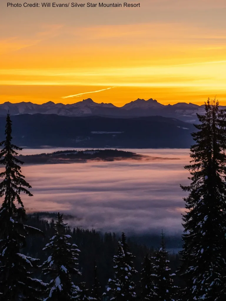 sunset over the mountains near Silver Star resort