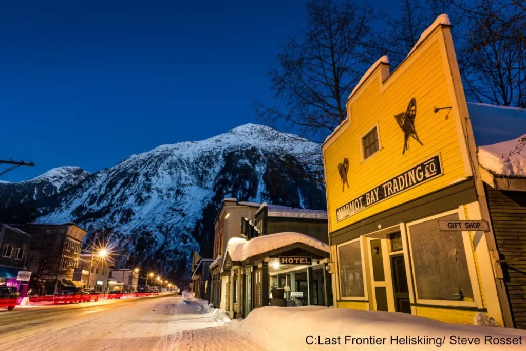 Stewart main street at night in winter