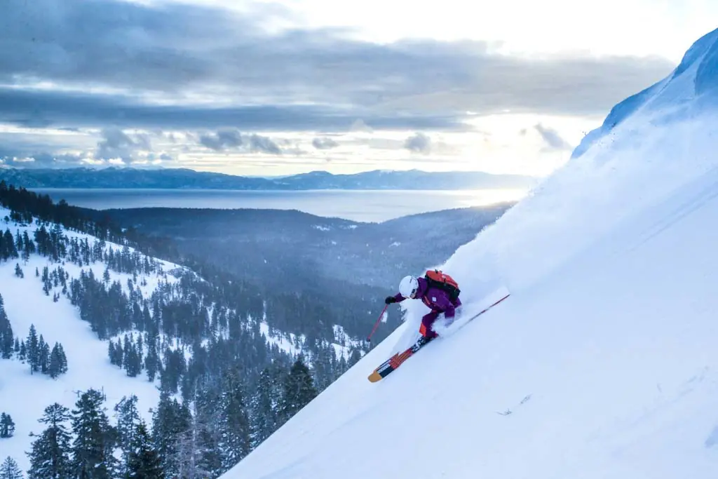 skier on a steep slope in Palisades