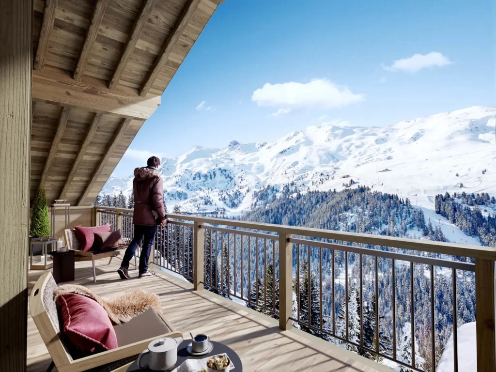 person checking out the views from their chalet in Meribel