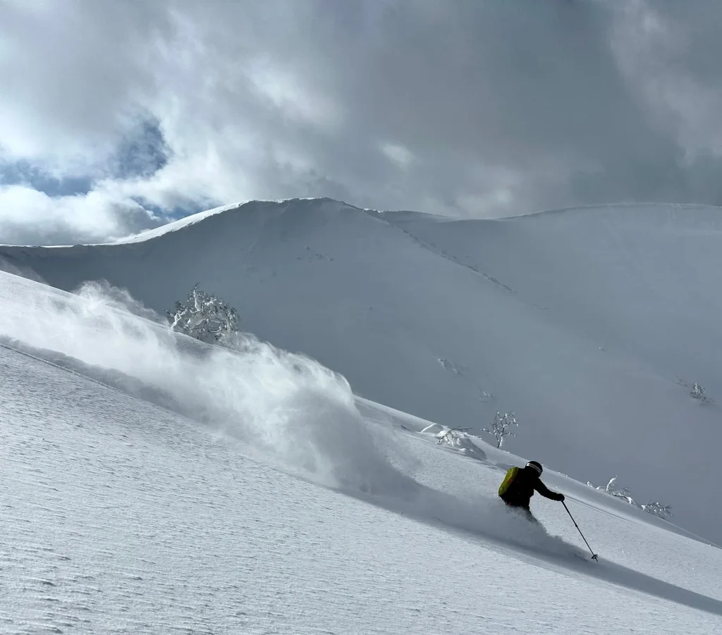 skier in deep powder in Japan